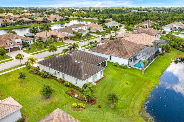 aerial view with a water view