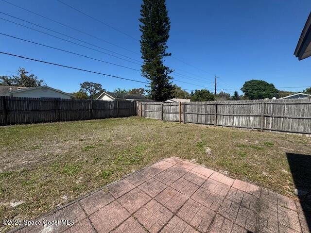 view of yard with a patio area and a fenced backyard