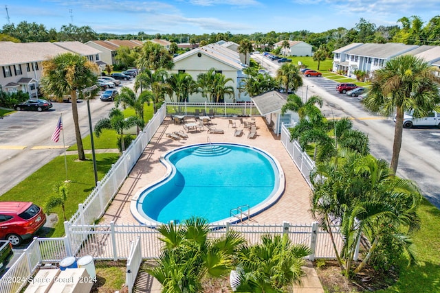 view of swimming pool featuring a patio area