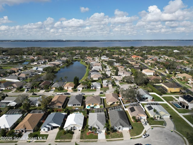 aerial view featuring a water view