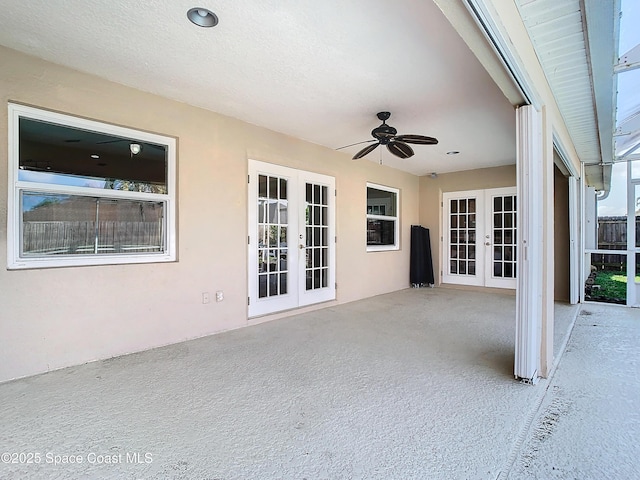 view of patio / terrace featuring french doors and ceiling fan