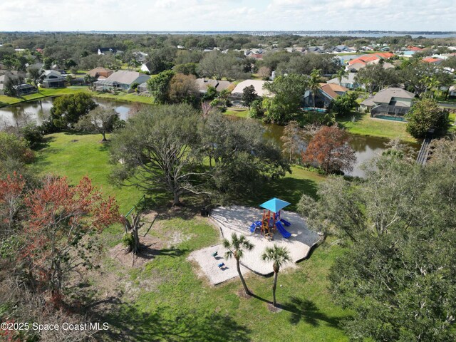 aerial view with a water view