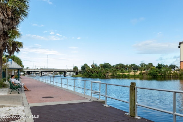 view of dock with a water view