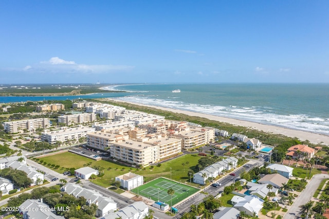 drone / aerial view with a view of the beach and a water view