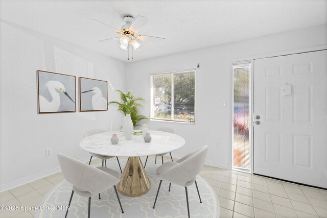143 Seaport Blvd Unit 20, Cape Canaveral, FL 32920 - dining room featuring a ceiling fan, light tile patterned floors, and baseboards