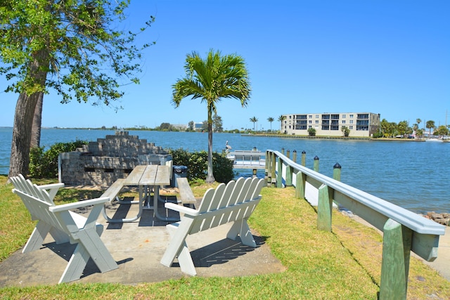 view of dock with a water view