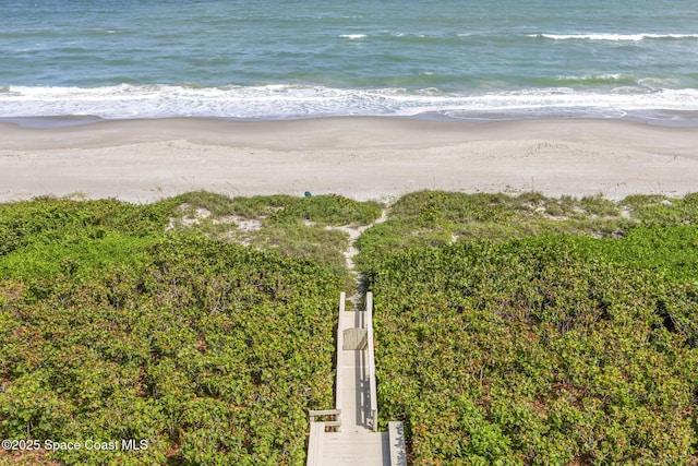 property view of water featuring a beach view