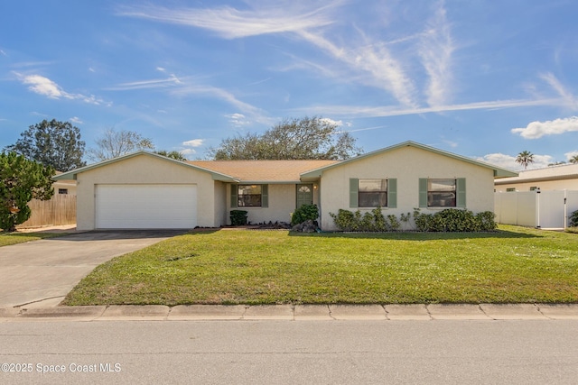 single story home with a garage and a front yard