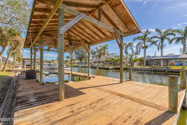 view of dock with a water view