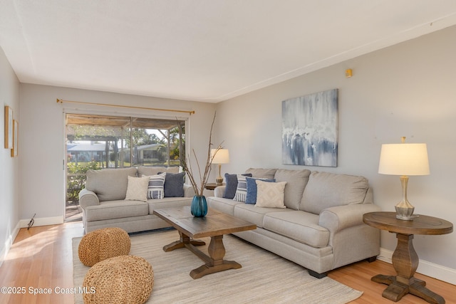 living room with light hardwood / wood-style flooring