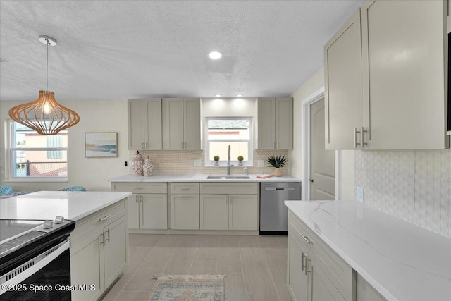 kitchen with tasteful backsplash, sink, plenty of natural light, and dishwasher