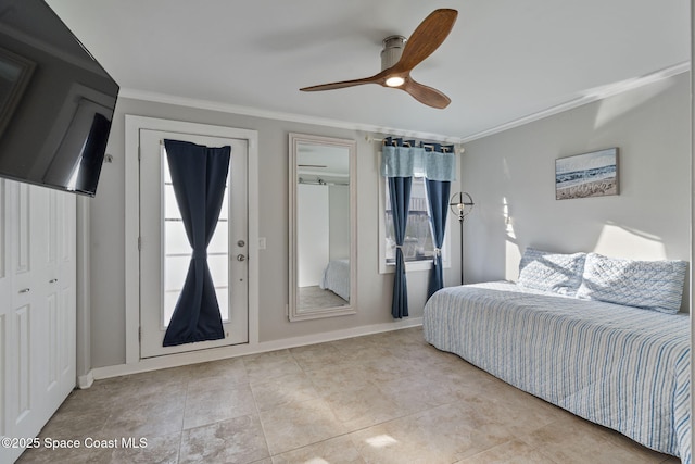 bedroom featuring crown molding and ceiling fan