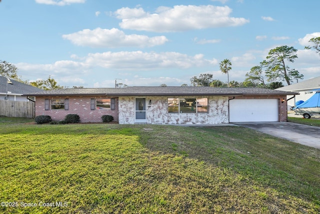 ranch-style house with a garage and a front yard