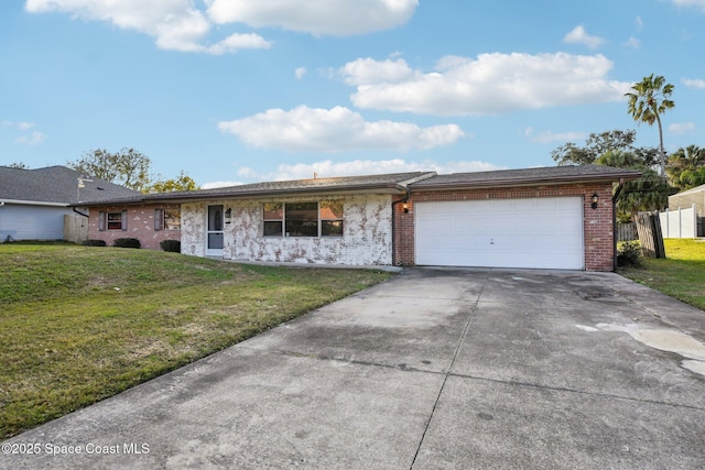 ranch-style house with a garage and a front yard