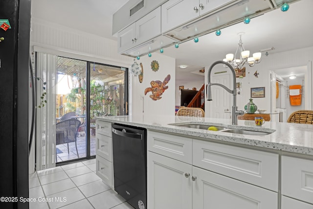 kitchen featuring white cabinetry, dishwasher, sink, and light stone counters