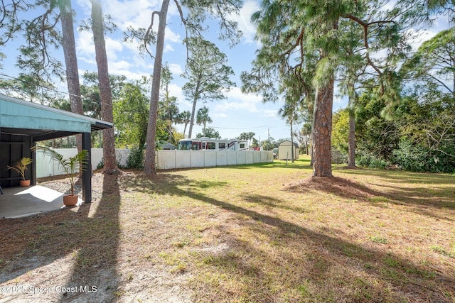 view of yard with a storage unit