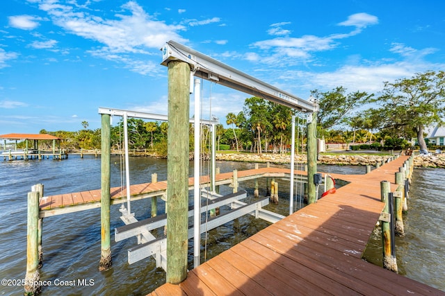 dock area with a water view