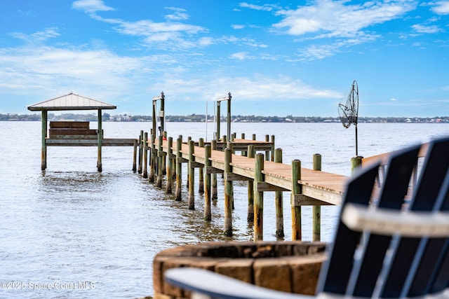 dock area featuring a water view