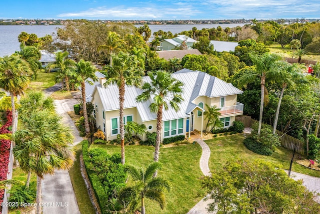 drone / aerial view featuring a water view