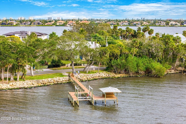 view of dock with a water view