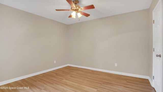 unfurnished room featuring ceiling fan and light hardwood / wood-style floors