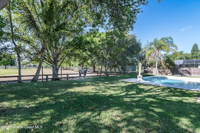 view of home's community featuring a yard and fence