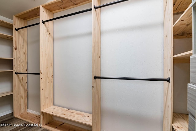 walk in closet featuring wood finished floors