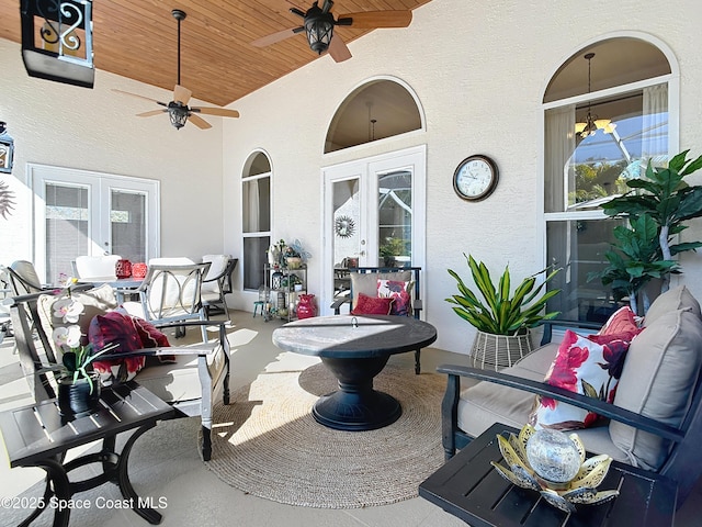 view of patio / terrace featuring outdoor lounge area, french doors, and ceiling fan