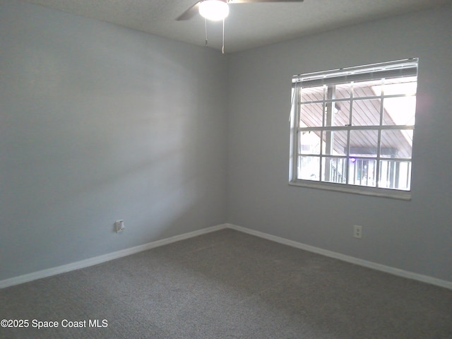 spare room featuring ceiling fan and carpet flooring