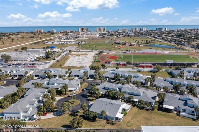 aerial view with a water view