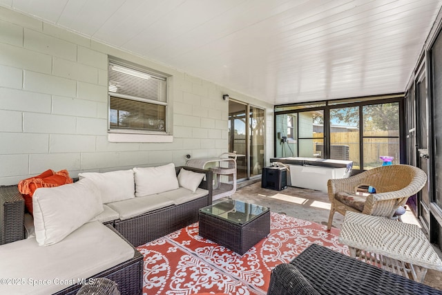 sunroom / solarium with wood ceiling