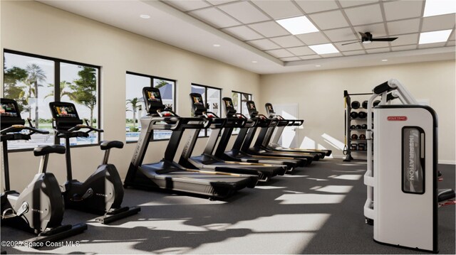 gym featuring a drop ceiling