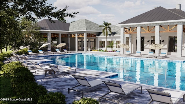 view of swimming pool with a patio