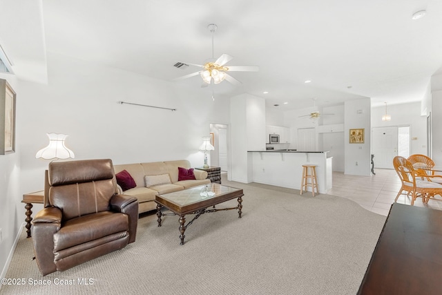 926 Pine Creek Cir NE, Palm Bay, FL 32905 - living area with a ceiling fan, a high ceiling, and recessed lighting