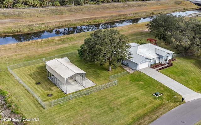 aerial view featuring a water view