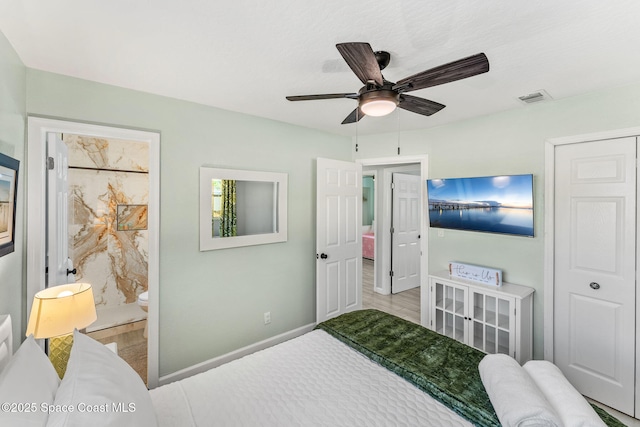 bedroom featuring ceiling fan