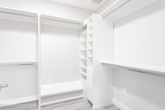 spacious closet with light hardwood / wood-style flooring