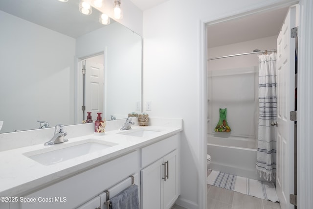 full bathroom with vanity, toilet, and shower / bath combo