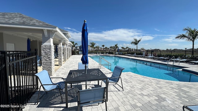 view of swimming pool with a patio