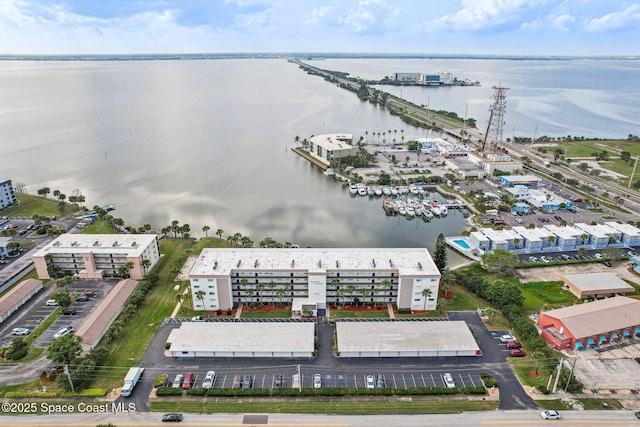 aerial view featuring a water view