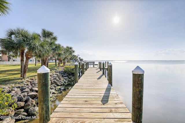 dock area featuring a water view