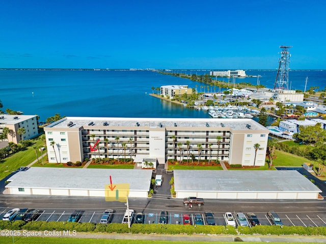 aerial view with a water view