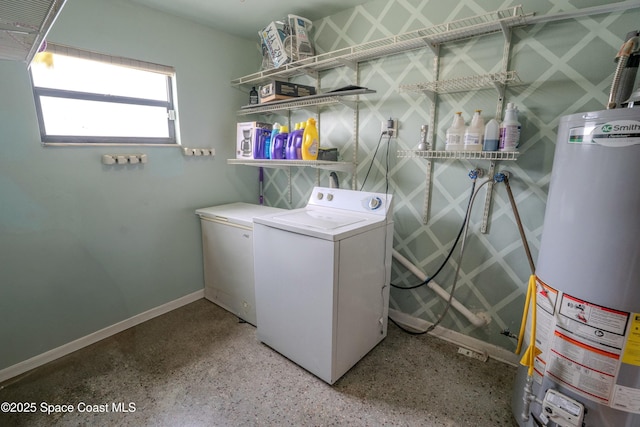 clothes washing area with gas water heater