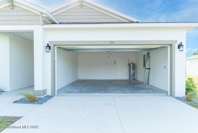 garage featuring water heater