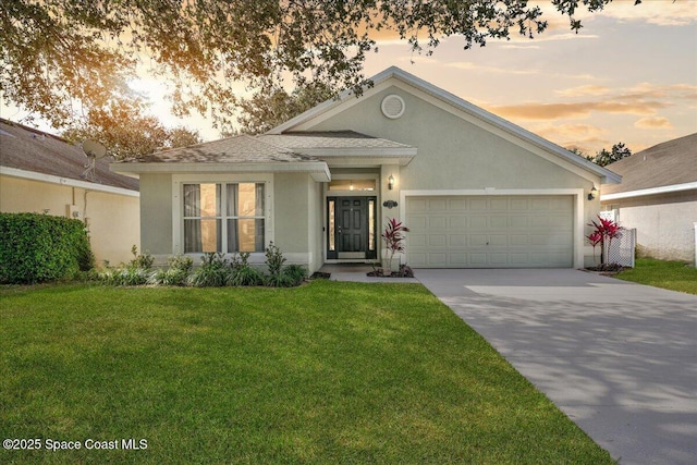 view of front facade featuring a yard and a garage