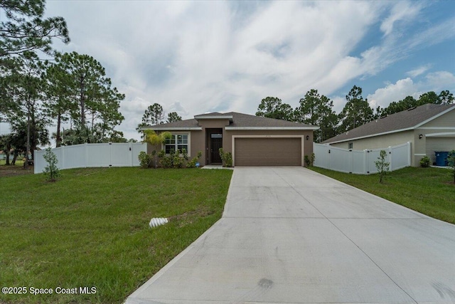 view of front of home featuring concrete driveway, fence, a garage, and a gate