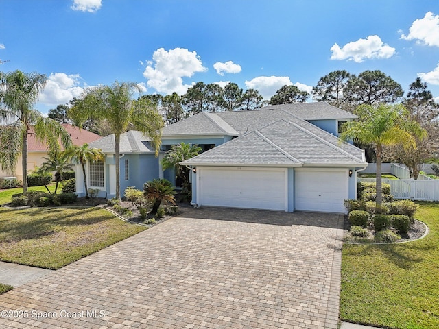 view of front of house featuring a garage and a front yard