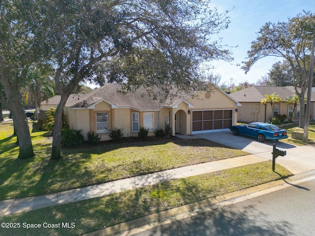 ranch-style home featuring a front yard