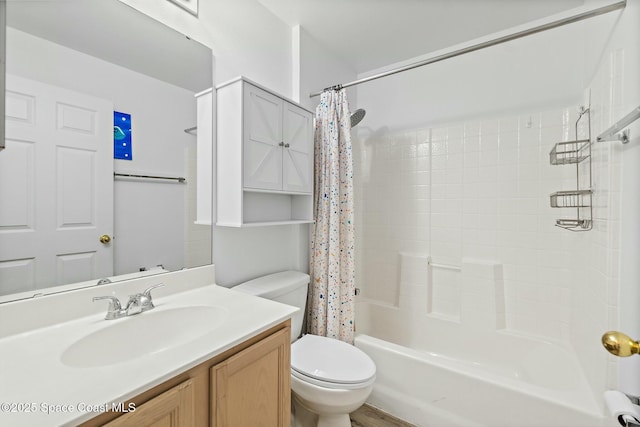 full bathroom featuring vanity, toilet, and shower / bath combo with shower curtain