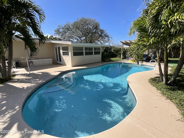 view of swimming pool with a patio